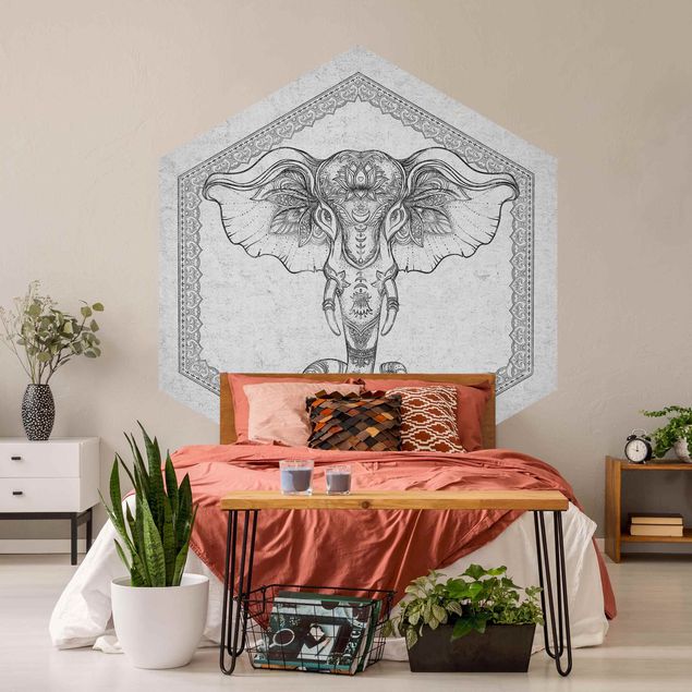 Self-adhesive hexagonal pattern wallpaper - Spiritual Elephant In Concrete Look