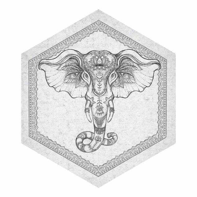Self-adhesive hexagonal pattern wallpaper - Spiritual Elephant In Concrete Look