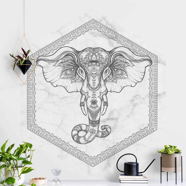 Hexagonal wallpapers Spiritual Elephant In Marble Look