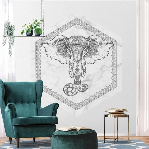 Self-adhesive hexagonal pattern wallpaper - Spiritual Elephant In Marble Look