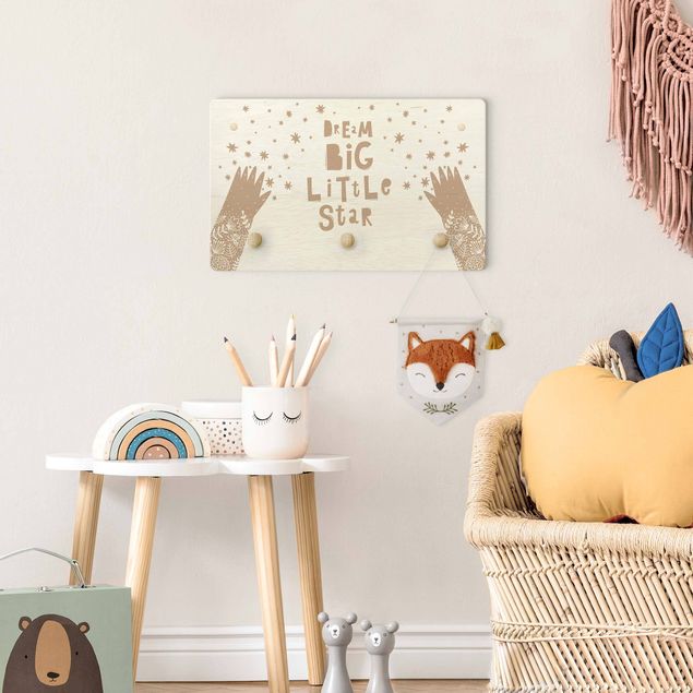 Coat rack for children - Text Dream Big Little Star With Flowers Natural