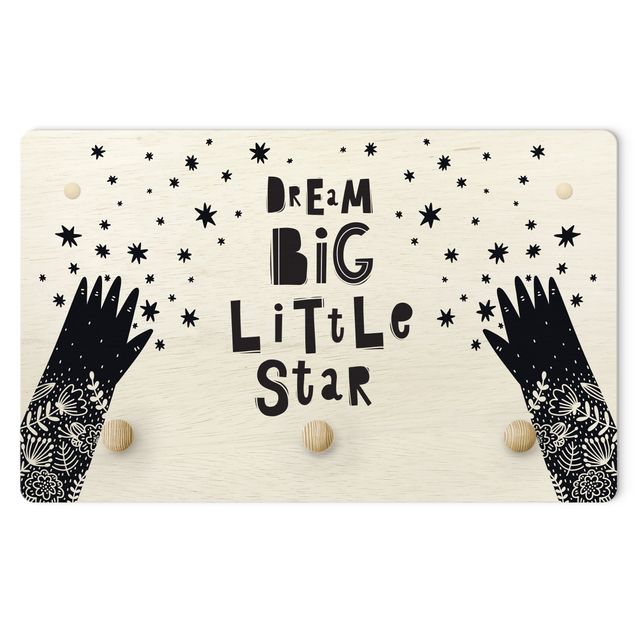 Coat rack for children - Text Dream Big Little Star With Flowers Black