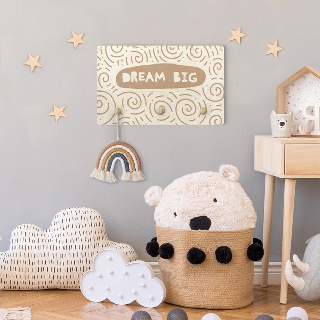 Coat rack for children - Text Dream Big With Whirls Natural