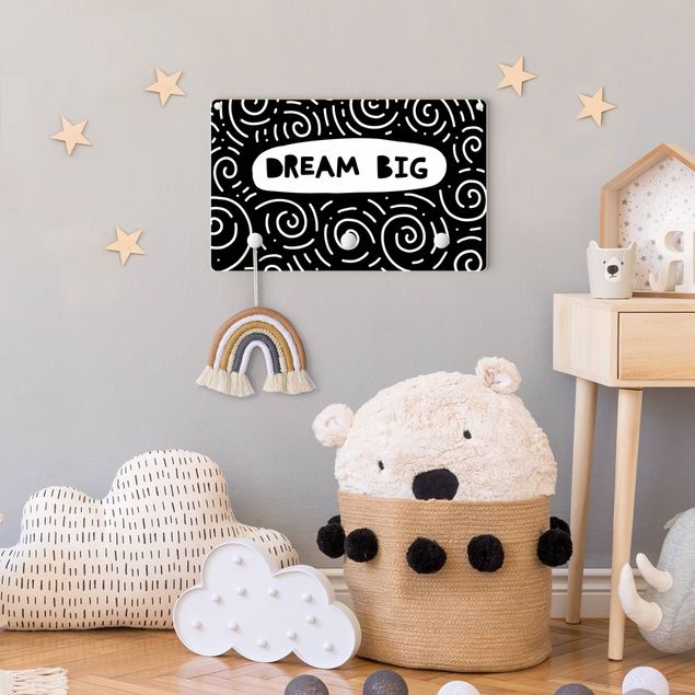 Coat rack for children - Text Dream Big With Whirls Black And White