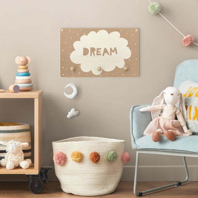 Coat rack for children - Text Dream With Clouds Natural