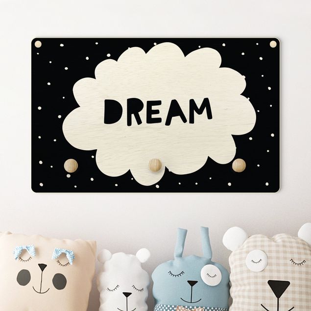 Coat rack for children - Text Dream With Clouds Black