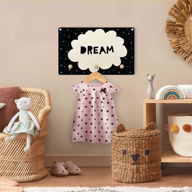 Coat rack for children - Text Dream With Clouds Black
