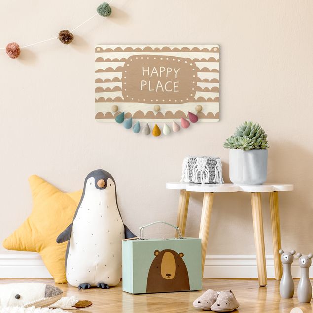 Coat rack for children - Text Happy Place In Band Of Clouds Natural