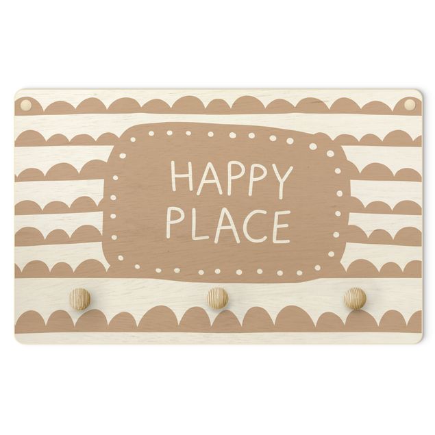 Coat rack for children - Text Happy Place In Band Of Clouds Natural