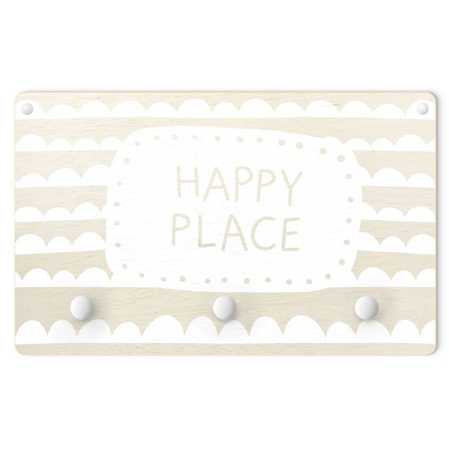 Coat rack for children - Text Happy Place In Band Of Clouds White
