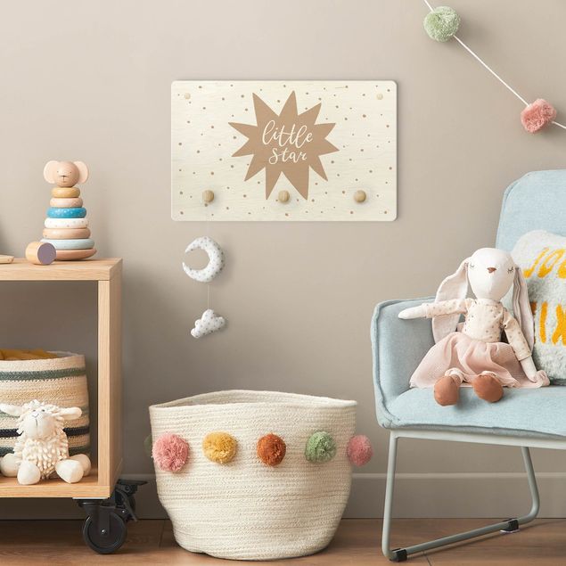 Coat rack for children - Text Little Star With Star Natural