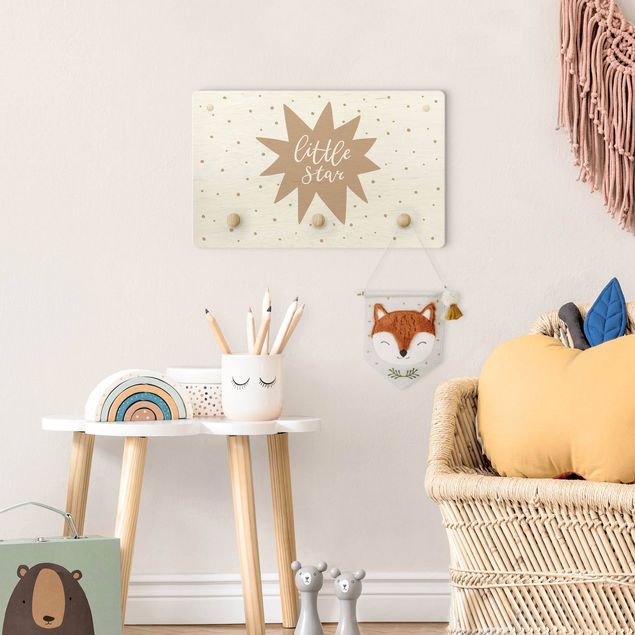 Coat rack for children - Text Little Star With Star Natural