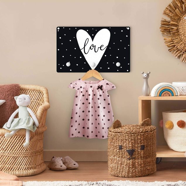 Coat rack for children - Text Love With Heart With Dots Black And White