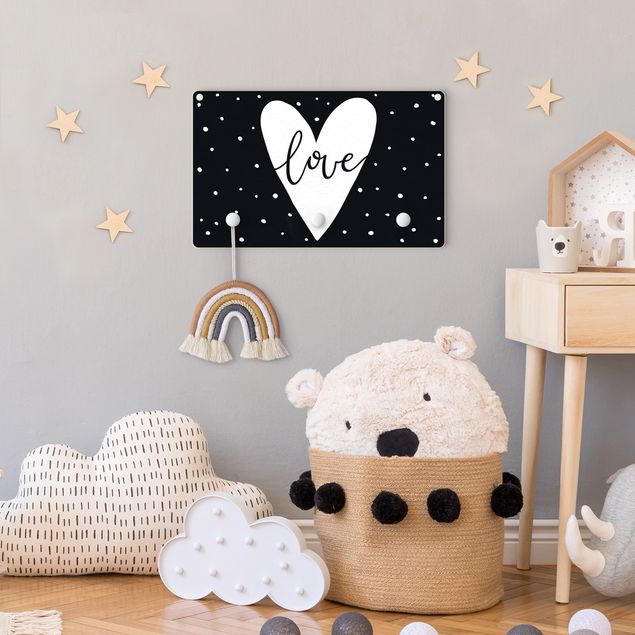 Coat rack for children - Text Love With Heart With Dots Black And White