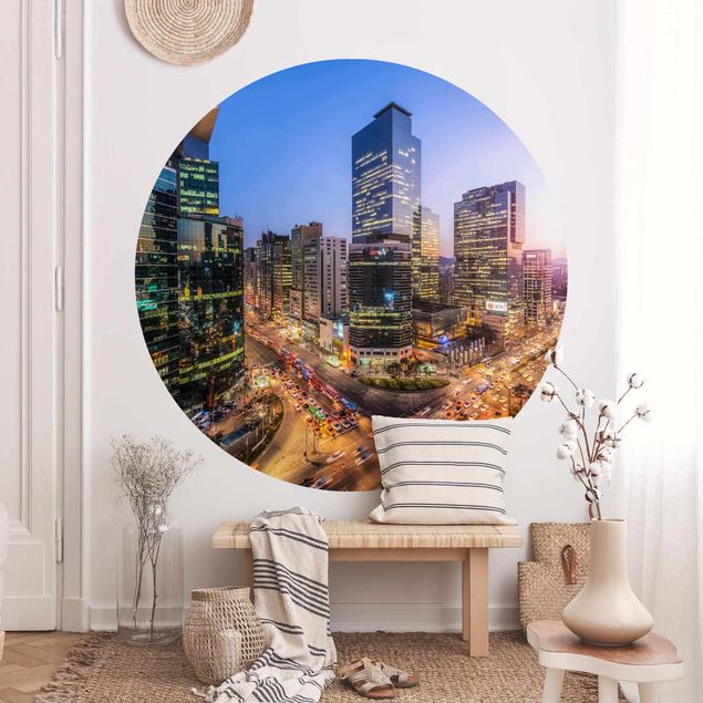 Self-adhesive round wallpaper - City Lights Of Gangnam District