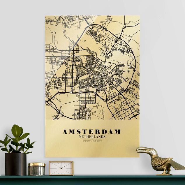 Magnettafel Glas Amsterdam City Map - Classic