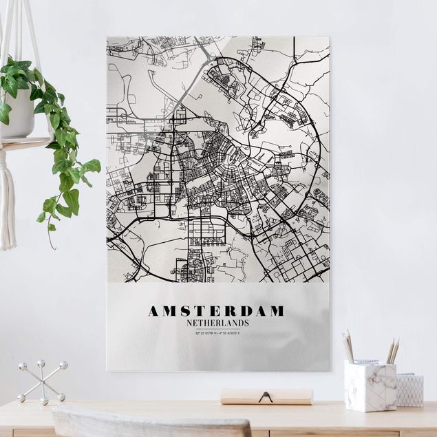 Magnettafel Glas Amsterdam City Map - Classic