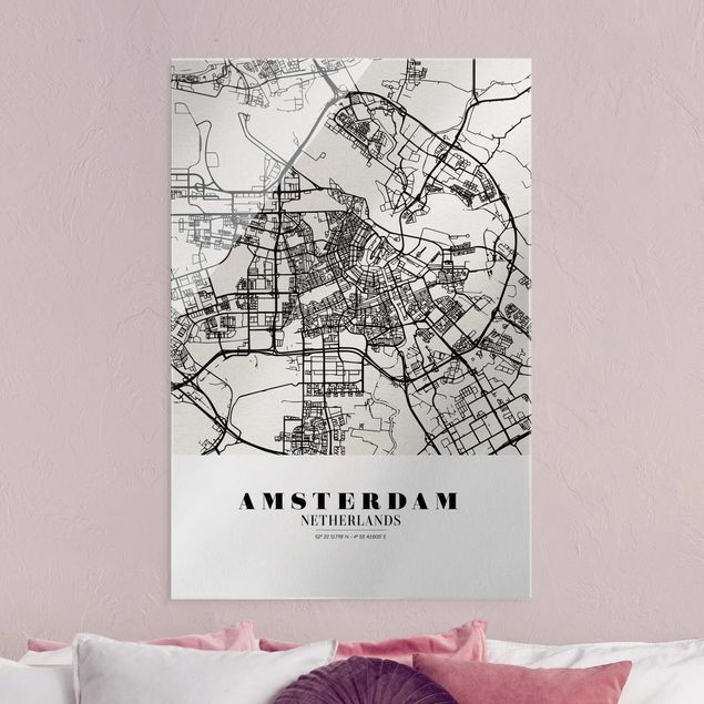 Glass print - Amsterdam City Map - Classic - Portrait format