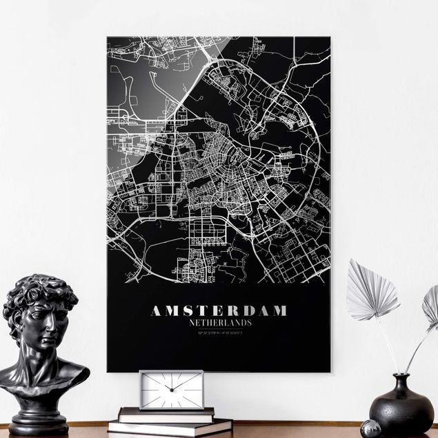 Magnettafel Glas Amsterdam City Map - Classic Black