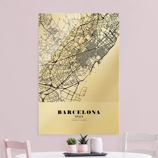 Glass print - Barcelona City Map - Classic  - Portrait format