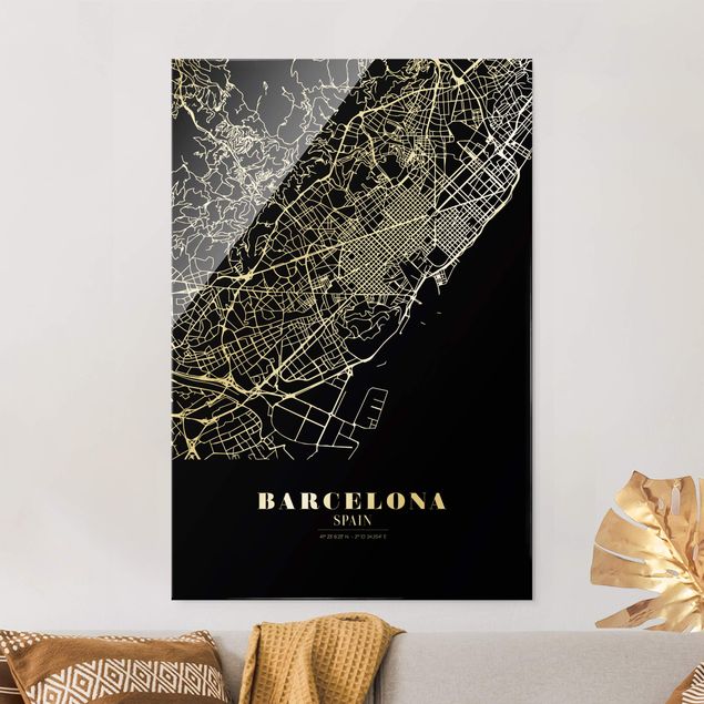 Glas Magnetboard Barcelona City Map - Classic Black