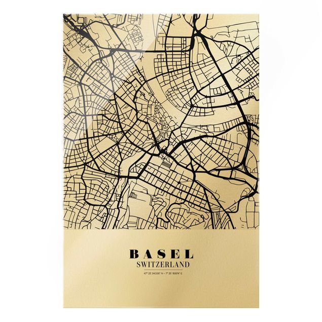 Glass print - Basel City Map - Classic  - Portrait format