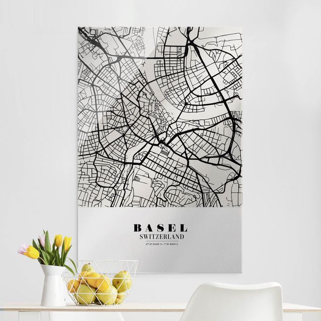 Glas Magnetboard Basel City Map - Classic