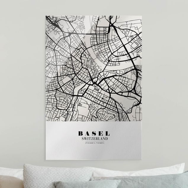 Glass print - Basel City Map - Classic  - Portrait format