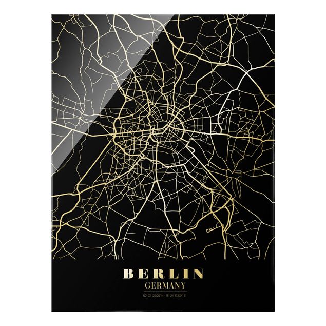 Glass print - Berlin City Map - Classic Black - Portrait format