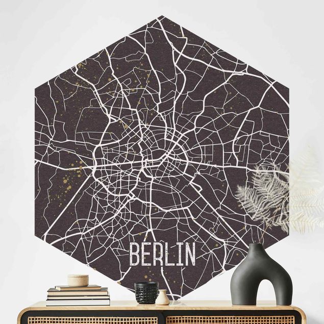 Self-adhesive hexagonal wall mural City Map Berlin - Retro
