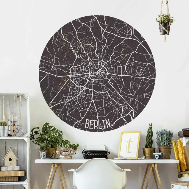 Self-adhesive round wallpaper - City Map Berlin - Retro