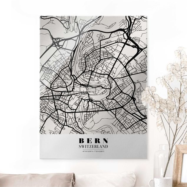 Magnettafel Glas Bern City Map - Classical