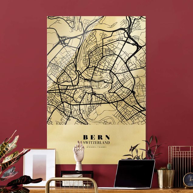 Glass print - Bern City Map - Classic - Portrait format
