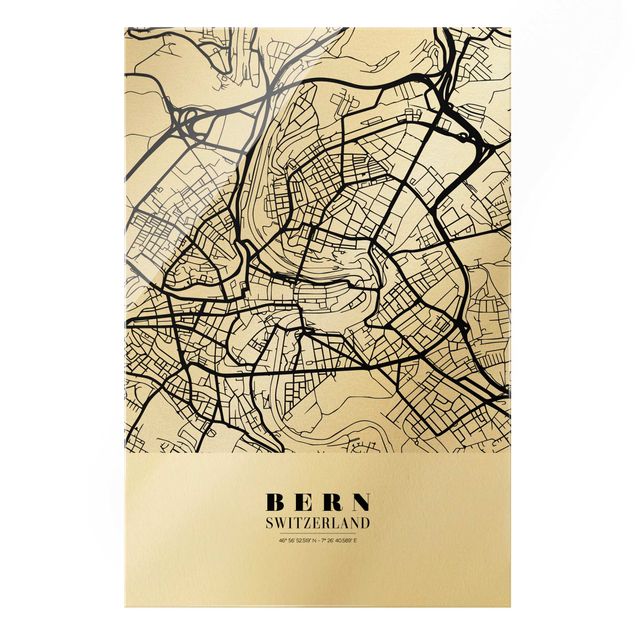 Glass print - Bern City Map - Classic - Portrait format