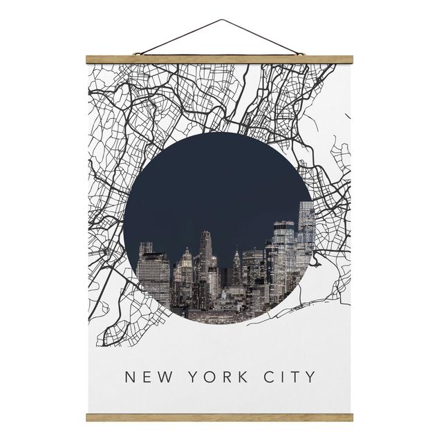 Fabric print with poster hangers - Map Collage New York City - Portrait format 3:4