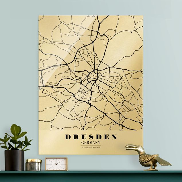 Glass print - Dresden City Map - Classical