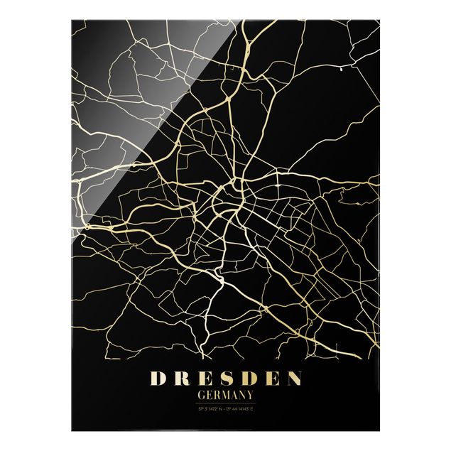 Glass print - Dresden City Map - Classic Black - Portrait format