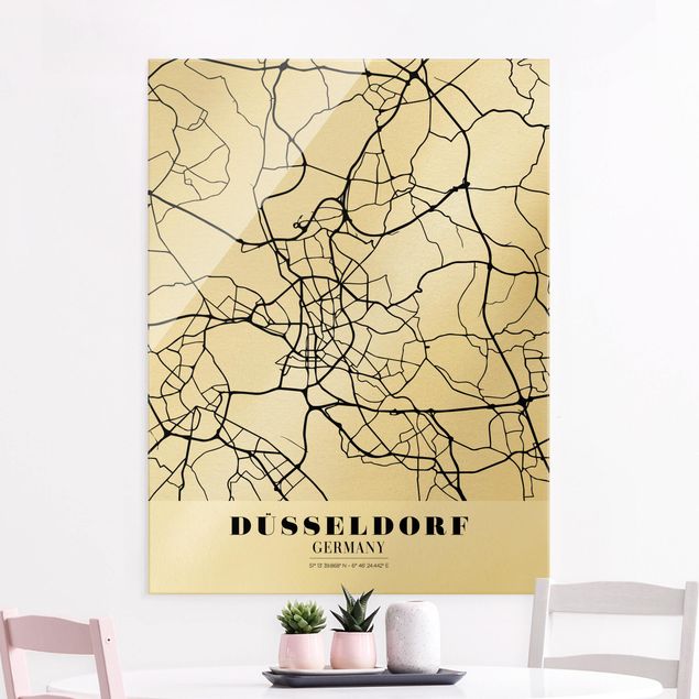Magnettafel Glas Dusseldorf City Map - Classic