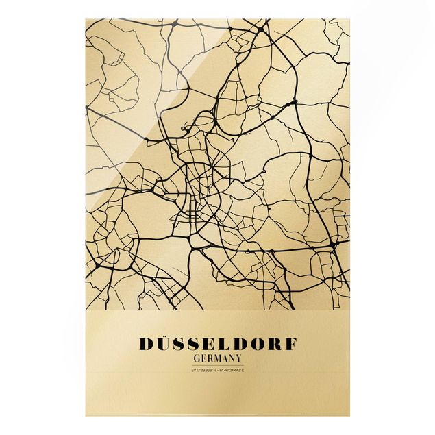 Glass print - Dusseldorf City Map - Classic - Portrait format