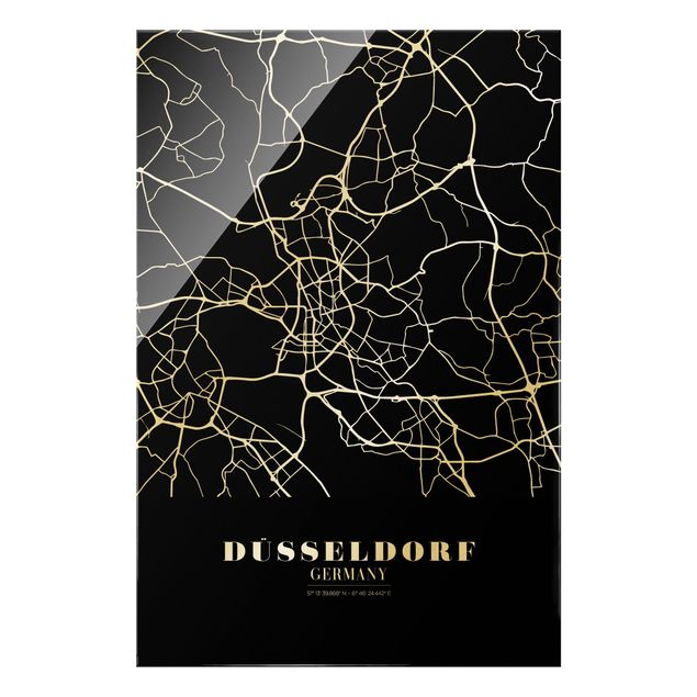Glass print - Dusseldorf City Map - Classic Black - Portrait format