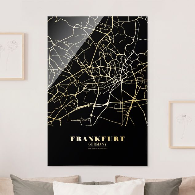 Magnettafel Glas Frankfurt City City Map - Classic Black
