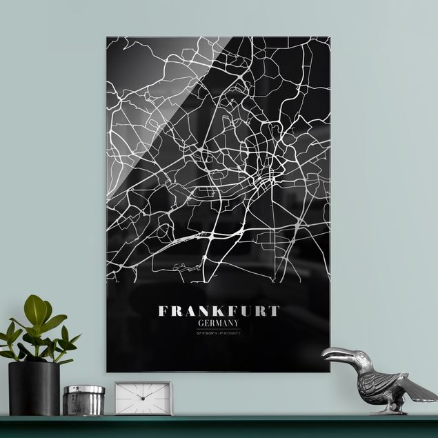 Glass print - Frankfurt City City Map - Classic Black - Portrait format