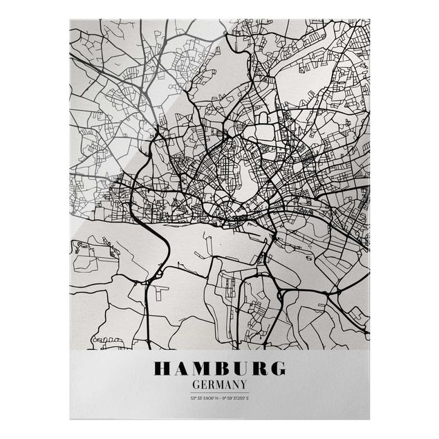 Glass print - Hamburg City Map - Classic