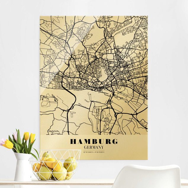 Glas Magnetboard Hamburg City Map - Classic