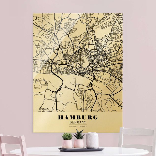 Glass print - Hamburg City Map - Classic
