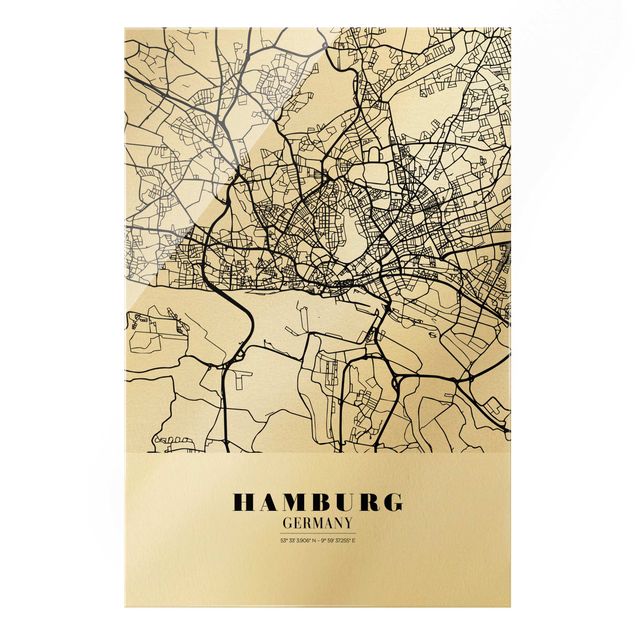 Glass print - Hamburg City Map - Classic  - Portrait format