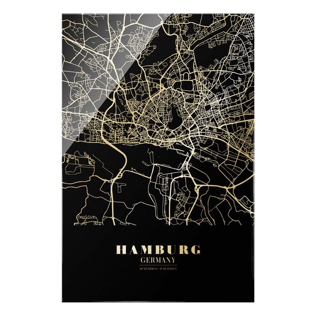 Glass print - Hamburg City Map - Classic Black - Portrait format