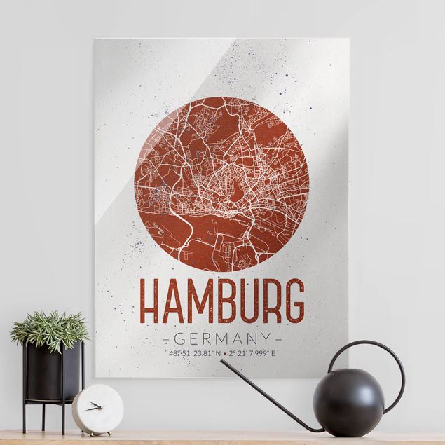 Glass print - Hamburg City Map - Retro