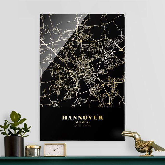 Glass print - Hannover City Map - Classic Black - Portrait format