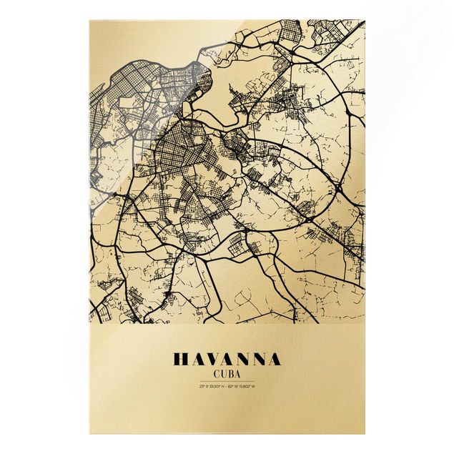 Glass print - Havana City Map - Classic - Portrait format